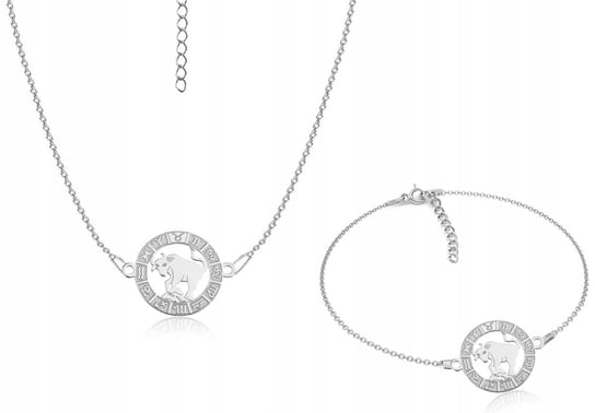 Komplet rodowanej biżuterii srebrnej znak zodiaku Byk Nefryt