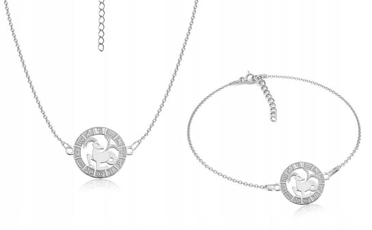 Komplet rodowanej biżuterii srebrnej znak zodiaku Koziorożec Nefryt