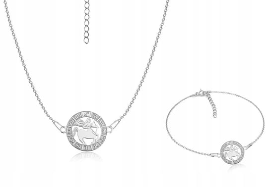 Komplet rodowanej biżuterii srebrnej znak zodiaku Strzelec Nefryt