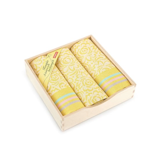 Komplet ścierek kuchennych Lilia 3 szt żółty w drewnianym pudełku Zwoltex Zwoltex