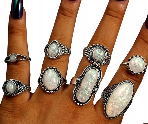 Komplet srebrnych pierścionków Metal Punkowe Opal Edibazzar