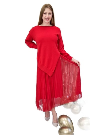 Komplet Sukienki i Sweterka Lila Czerwony UNI Nelino