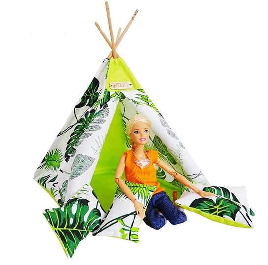 Komplet  Tipi dla lalek Barbie , wigwam , namiot z poduszkami 9 el.  Liście palmy PINO