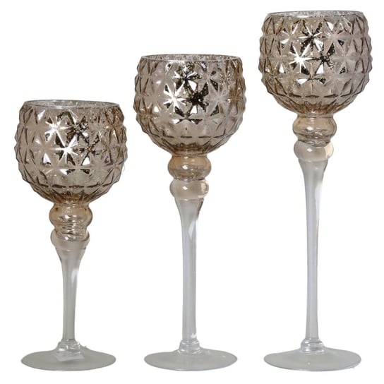 Komplet trzech szklanych świeczników - kielichy Bikal 30-40 cm Duwen
