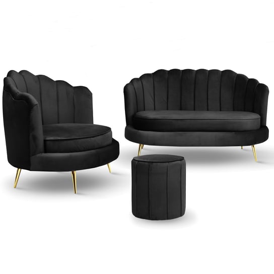 Komplet wypoczynkowy livia muszelka: sofa, fotel i pufa w kolorze czarnym POSTERGALERIA