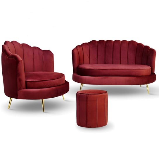 Komplet Wypoczynkowy Livia Muszelka: Sofa, Fotel I Pufa W Kolorze Czerwonym POSTERGALERIA