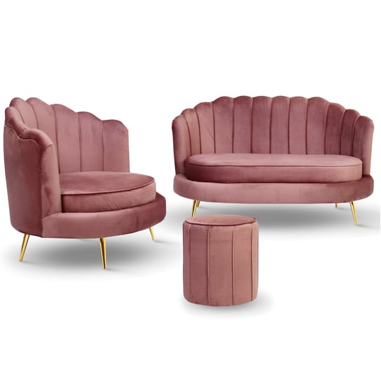 Komplet Wypoczynkowy Livia Muszelka: Sofa, Fotel I Pufa W Kolorze Różowym POSTERGALERIA
