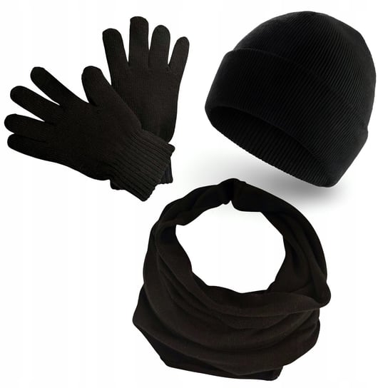 Komplet Zimowy Czapka U1 + Komin T1 + Rękawiczki G1 - Czarny Inna marka