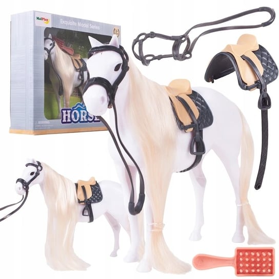Koń dla lalek, konik do czesania ze szczotką - biały MalPlay