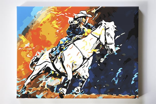 Koń w galopie, postać, kowboj, pęd, malowanie po numerach, blejtram Akrylowo