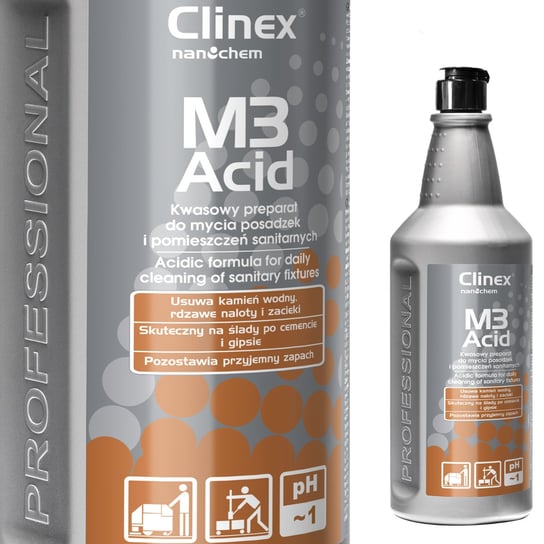 Koncentrat Kwaśny Płyn Do Mycia Łazienek Pomieszczeń Sanitarnych Clinex M3 Acid 1L Clinex