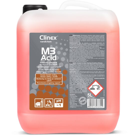 Koncentrat Kwaśny Płyn Do Mycia Łazienek Pomieszczeń Sanitarnych Clinex M3 Acid 5L Clinex