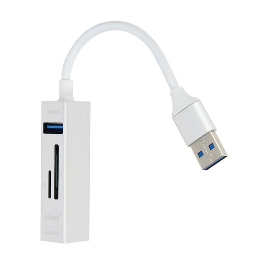 Koncentrator USB 5 w 1 z 3 portami USB i czytnikiem kart SD / Micro-SD LinQ Silver LinQ