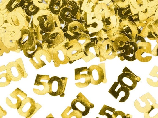 Konfetti metalizowane, złote, liczba 50, 15 g PartyDeco