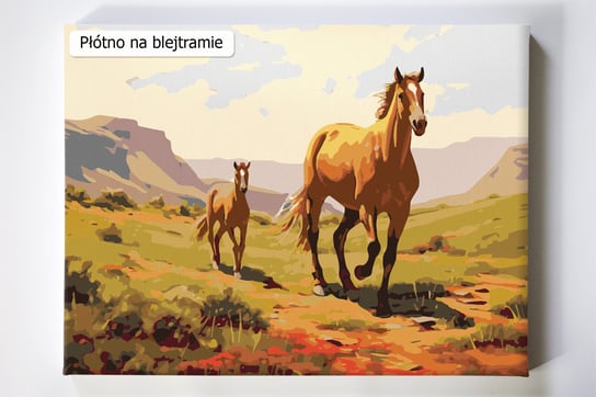 Konie o zachodzie, koń, góry, malowanie po numerach Akrylowo
