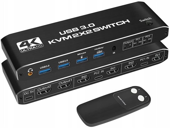 KONSOLA KVM HDMI 2.0 Przełącznik Switch 2 monitory PAWONIK