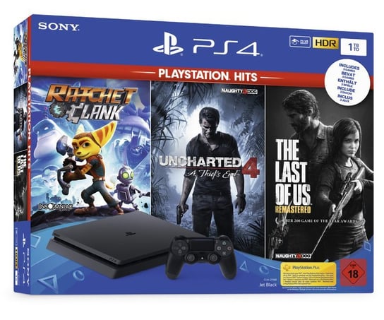 Konsola SONY PlayStation 4 Slim, 1 TB + Ratchet & Clank + Uncharted 4 A Thiefs End + Last of Us Remastered Sony Interactive Entertainment