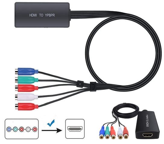 Konwerter Adapter obrazu i dźwięku z component YPbPr L/P Audio - 5x chinch na HDMI HP