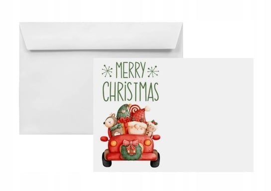 Koperty świąteczne na Boże Narodzenie C6 HK białe z nadrukiem Auto 25 szt. - koperty z Mikołajem na kartki zaproszenia dla dzieci Inna marka