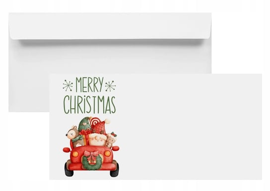 Koperty świąteczne na Boże Narodzenie DL HK białe z nadrukiem Auto 25 szt. - koperty z Mikołajem na kartki zaproszenia dla rodziny Inna marka
