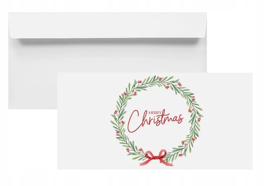 Koperty świąteczne na Boże Narodzenie DL HK białe z nadrukiem Wianek 25 szt. - koperty bożonarodzeniowe na zaproszenia upominki na życzenia dla kontrahentów Inna marka