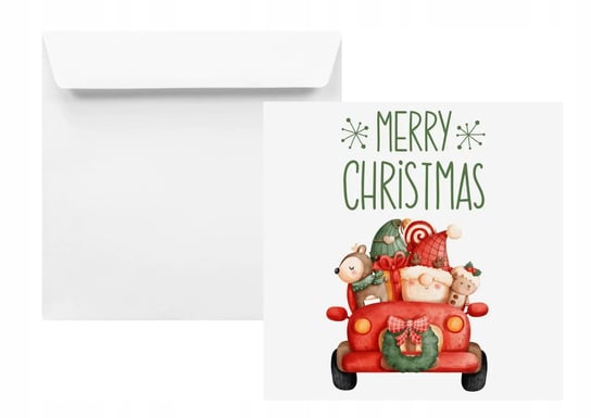 Koperty świąteczne na Boże Narodzenie kwadratowe HK białe z nadrukiem Auto 25 szt. - świąteczne koperty z Mikołajem na upominki kartki bożonarodzeniowe zaproszenia Inna marka
