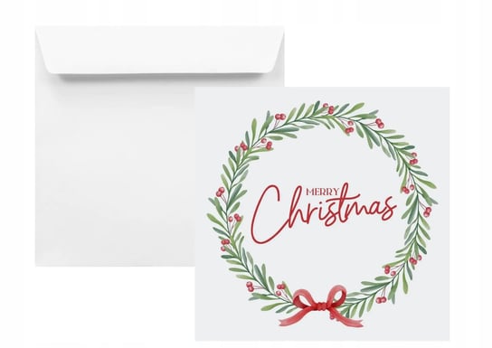 Koperty świąteczne na Boże Narodzenie kwadratowe HK białe z nadrukiem Wianek 25 szt. - koperty z nadrukiem świątecznym na kartki pieniądze zaproszenia Inna marka