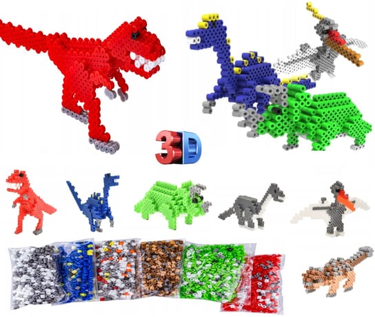Koraliki Do Prasowania 3D Zestaw 3000 Szt Figurki Trójwymiarowe Dinozaury PakaNiemowlaka