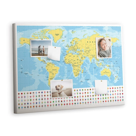 Korkowa Plansza z Pinezkami - 100x70 - Mapa świata i flagi Inna marka