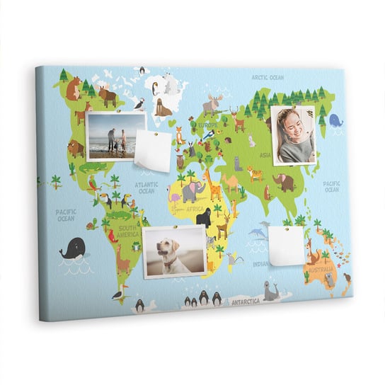 Korkowa Plansza z Pinezkami - 100x70 - Mapa świata ze zwierzętami Inna marka