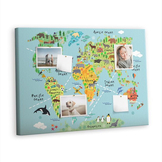 Korkowa Plansza z Pinezkami - 100x70 - Mapa świata ze zwierzętami Inna marka