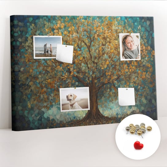Korkowa Tablica 100x70 cm - Drzewo mozaikowe + Metaliczne Pinezki Coloray