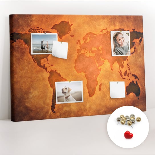 Korkowa Tablica 100x70 cm - Duża mapa świat + Metaliczne Pinezki Coloray