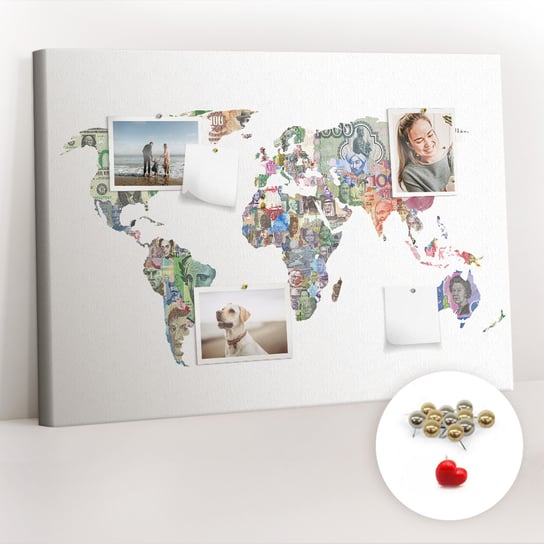 Korkowa Tablica 100x70 cm - Mapa świata + Metaliczne Pinezki Coloray