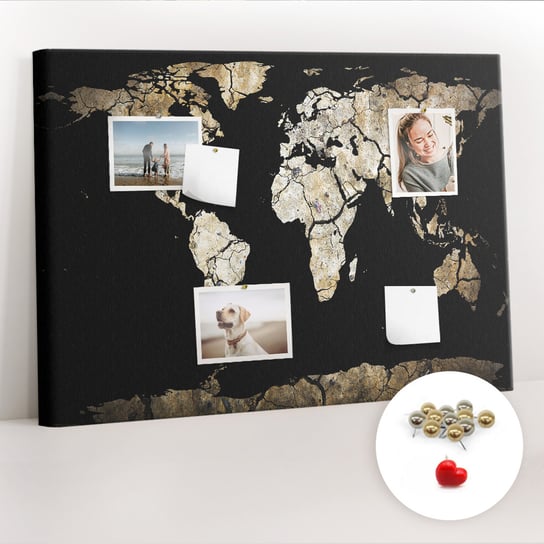 Korkowa Tablica 100x70 cm - Mapa świata susza + Metaliczne Pinezki Coloray