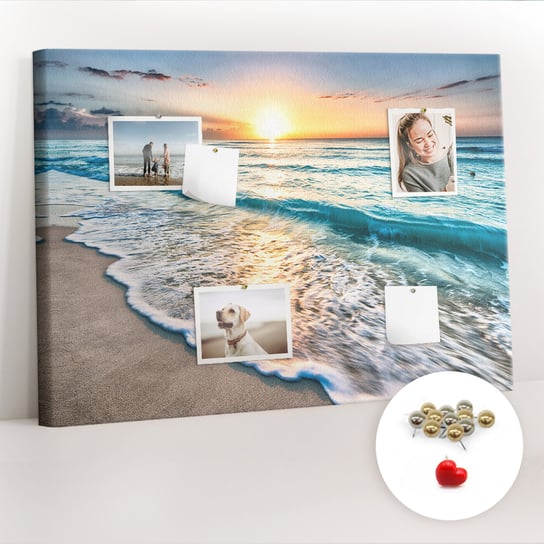 Korkowa Tablica 100x70 cm - Plaża morze piasek + Metaliczne Pinezki Coloray