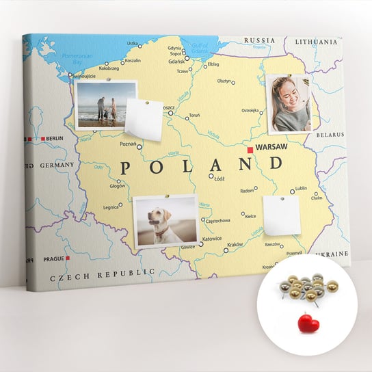 Korkowa Tablica 100x70 cm - Polityczna mapa Polski + Metaliczne Pinezki Coloray