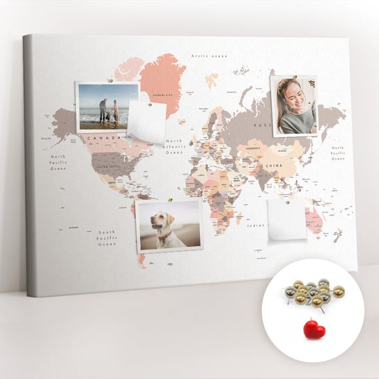Korkowa Tablica 100x70 cm - Szczegółowa mapa świata + Metaliczne Pinezki Coloray