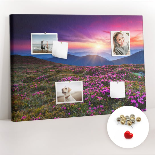 Korkowa Tablica 100x70 cm - Wschód słońca kwiaty + Metaliczne Pinezki Coloray