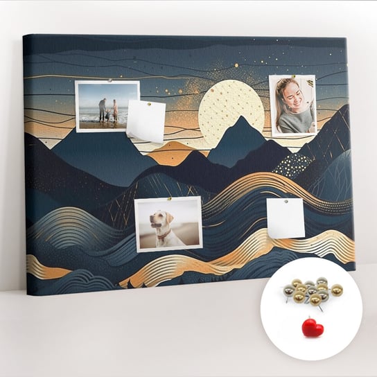 Korkowa Tablica 100x70 cm - Zachód słońca krajobraz + Metaliczne Pinezki Coloray