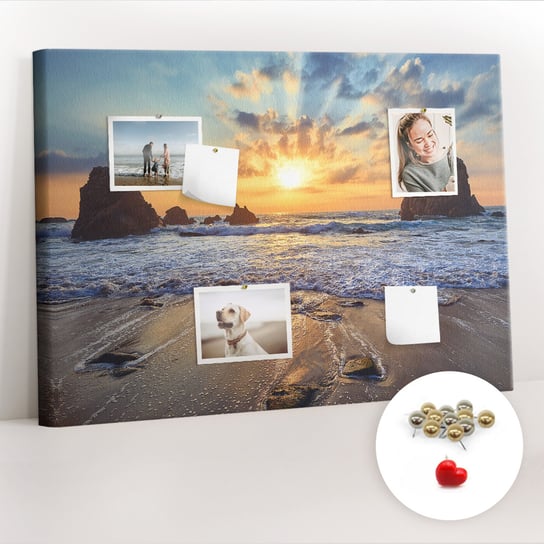 Korkowa Tablica 100x70 cm - Zachód słońca na plaży + Metaliczne Pinezki Coloray