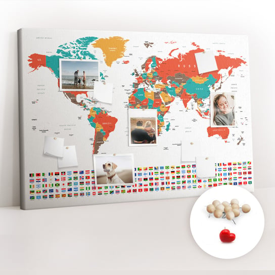 Korkowa Tablica XXL - Planer na Ścianę 120x80 cm - Kolorowa mapa świata + Drewniane Pinezki Coloray