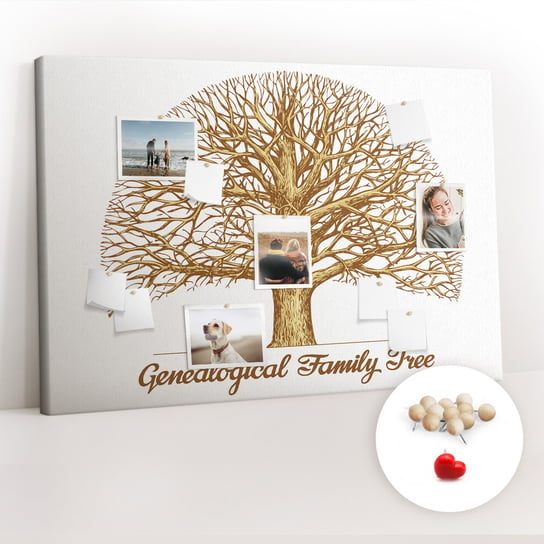 Korkowa Tablica XXL - Planer na Ścianę 120x80 cm - Stare rodzinne drzewo + Drewniane Pinezki Coloray