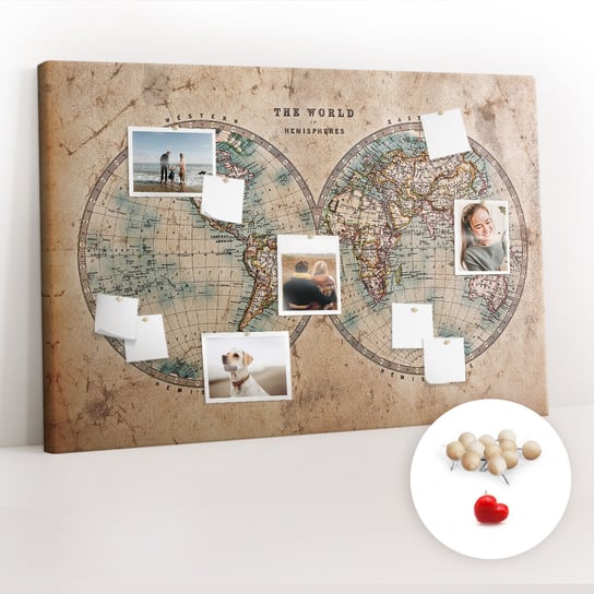 Korkowa Tablica XXL - Planer na Ścianę 120x80 cm - Świat globus mapa + Drewniane Pinezki Coloray
