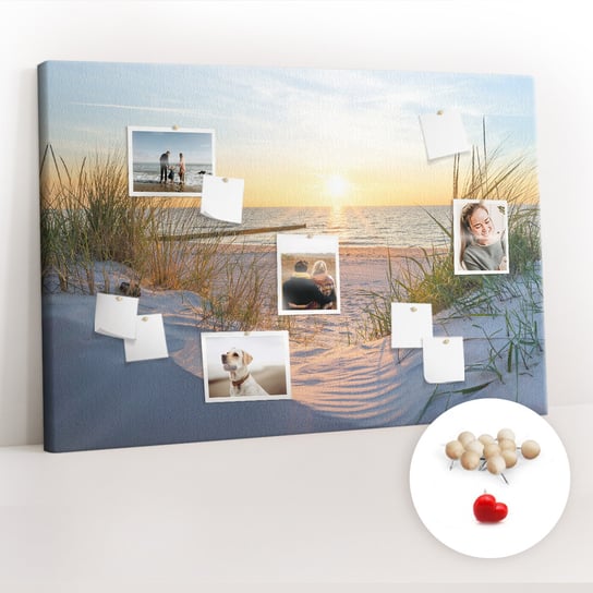 Korkowa Tablica XXL - Planer na Ścianę 120x80 cm - Zachód słońca na plaży + Drewniane Pinezki Coloray