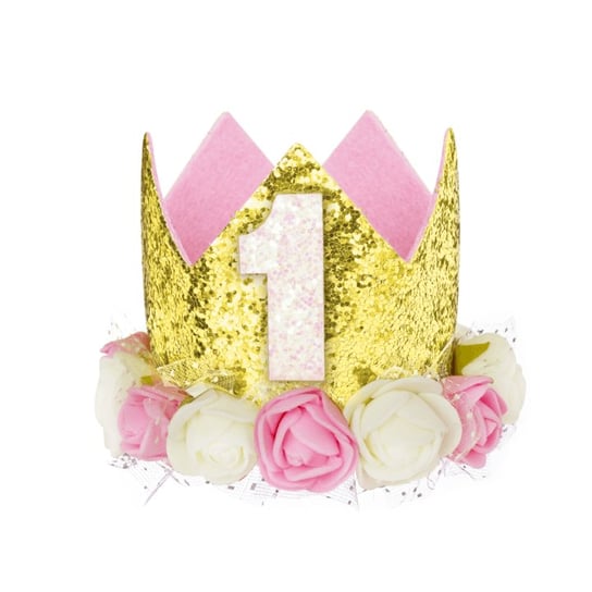Korona na roczek dziewczynki brokatowa złoto różowa Inna marka