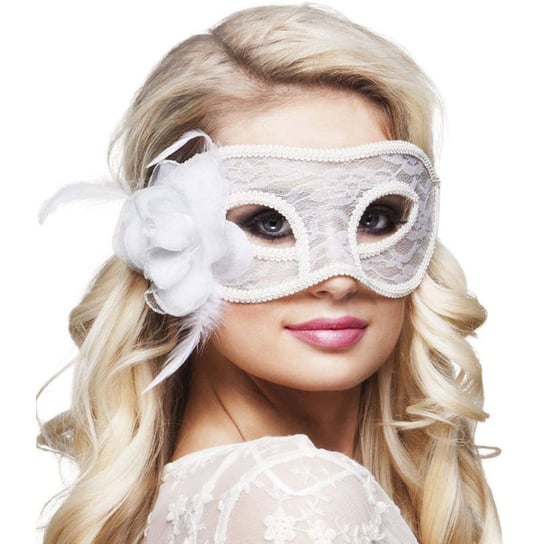 Koronkowa Maska w stylu weneckim biała Boland
