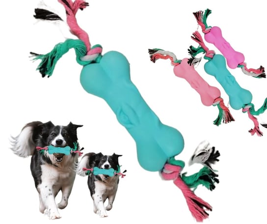 Kość dla psa ze sznurkami  gumowa zabawka aport 12 cm niebieska Inna marka
