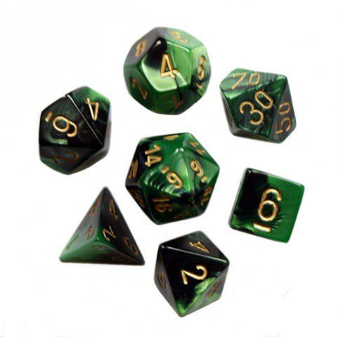 Kości RPG 7 szt + pudełko Gemini Black-Green, gra planszowa,Chessex Chessex