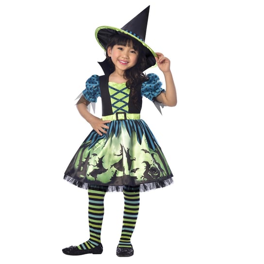 Kostium dziecięcy "Wiedźma" zielona sukienka z kapeluszem-110-120cm Amscan